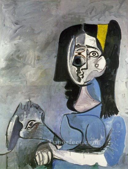 Jacqueline seated with Kaboul II 1962 cubism Pablo Picasso Oil Paintings
